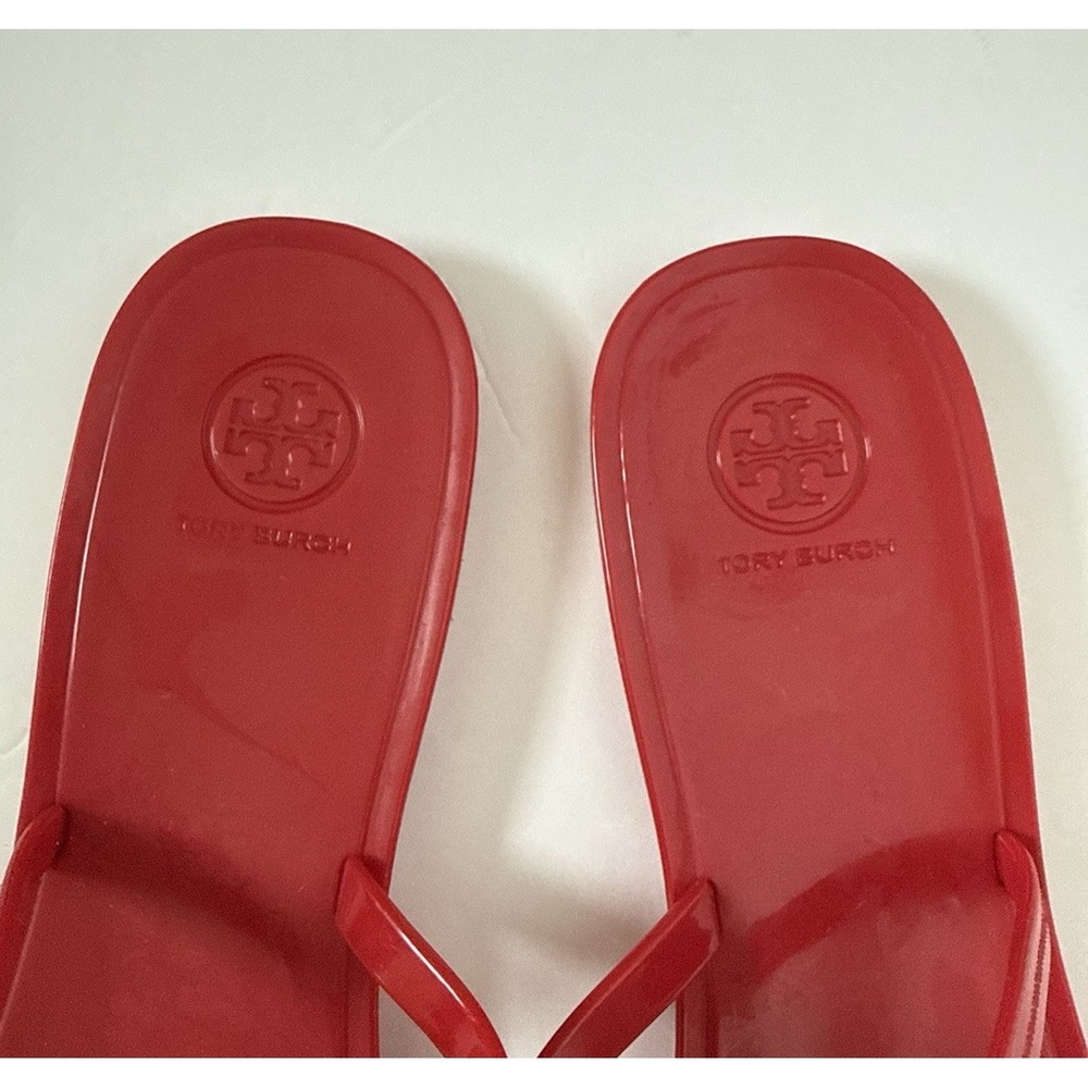 Tory Burch Women's Mini Miller Jelly Thong Sandals Flip Flops Size 11 Red Logo - Picture 2 of 7
